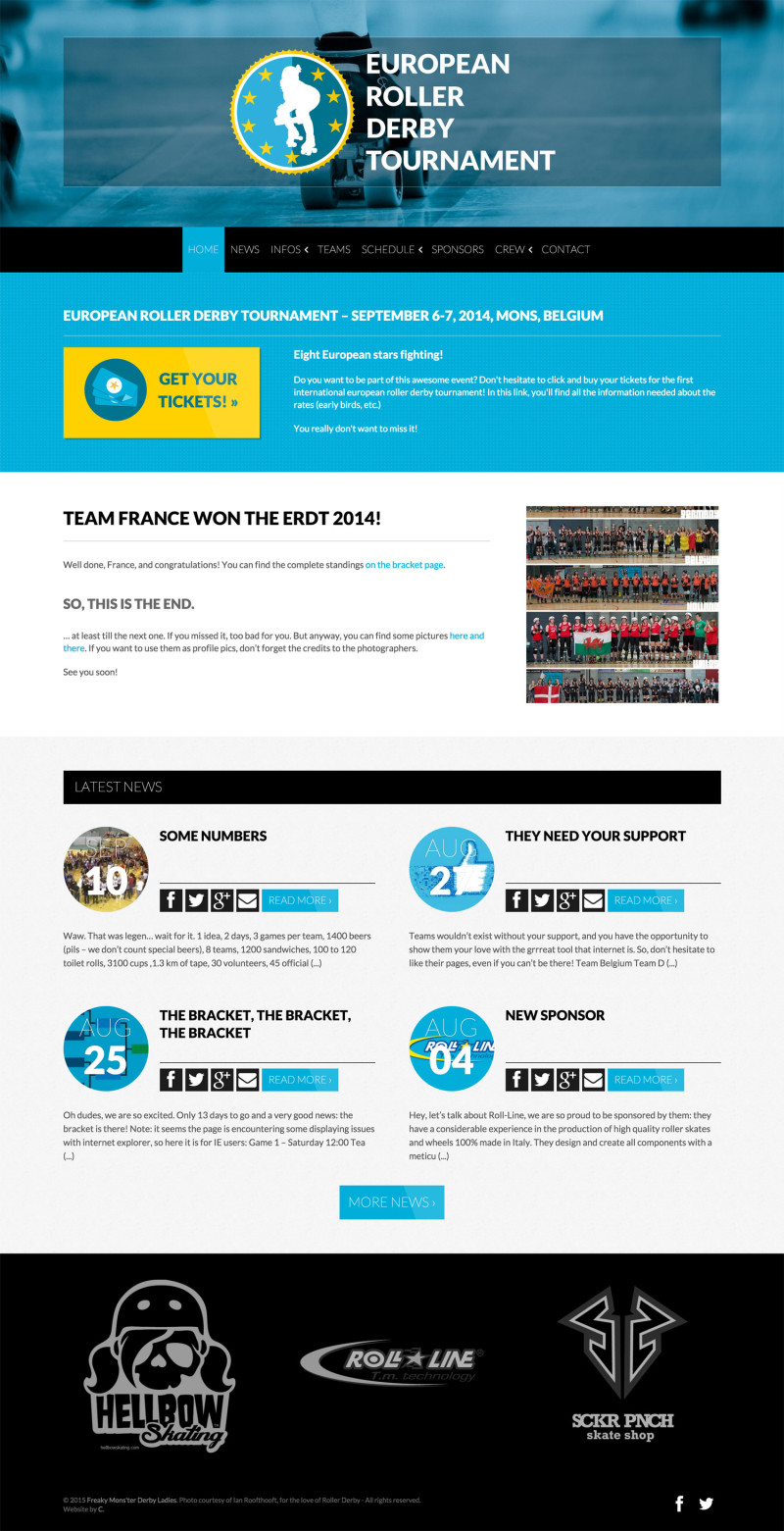 European roller derby tournament website - desktop